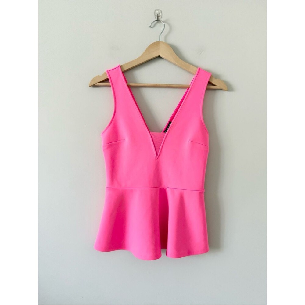 Express Hot Pink V-Neck Peplum Sleeveless Top with Mesh Detail Size XS